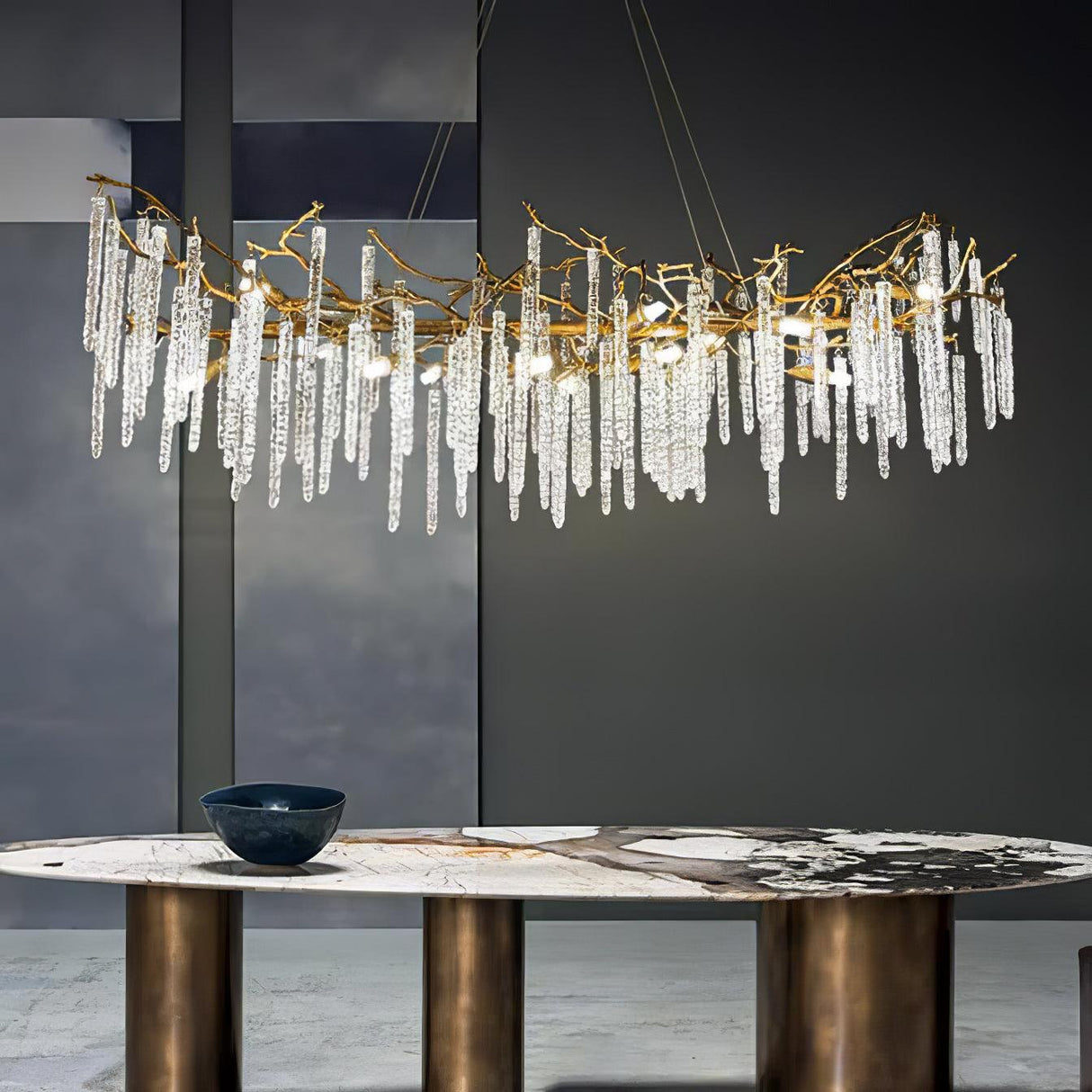 Crystal Icicles Branch Brass Chandelier