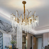 Crystal Icicles Branch Brass Chandelier