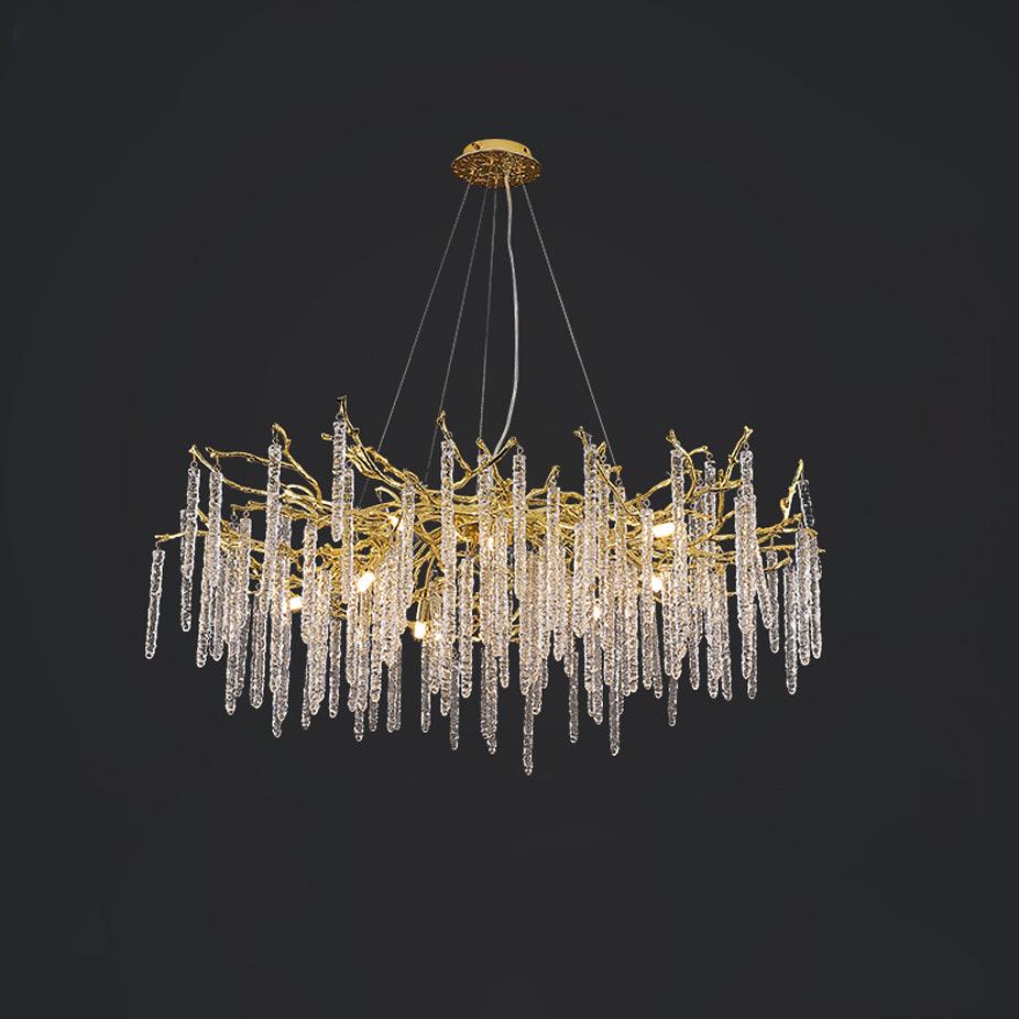 Crystal Icicles Branch Brass Chandelier