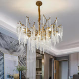 Crystal Icicles Branch Brass Chandelier