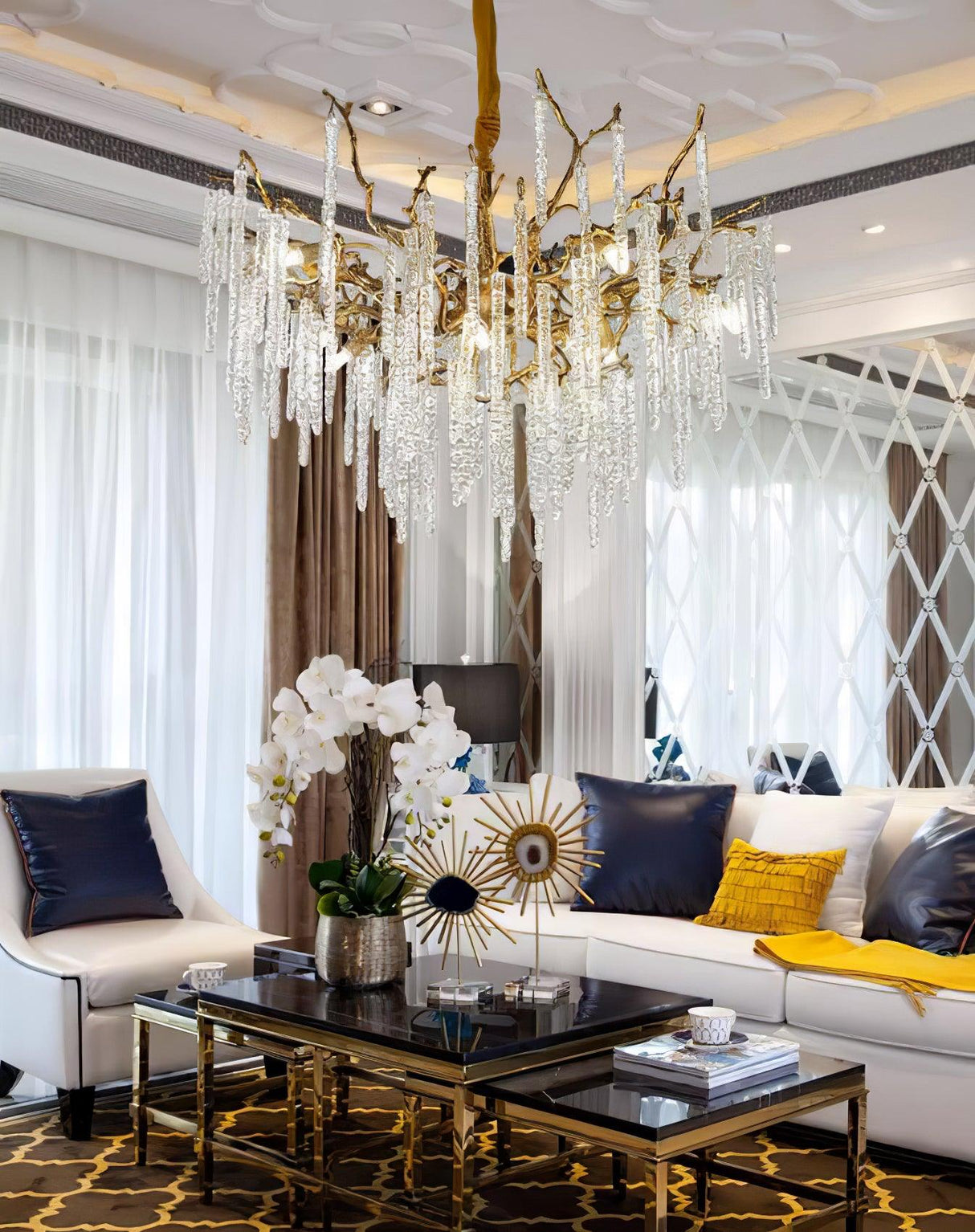 Crystal Icicles Branch Brass Chandelier