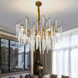 Crystal Icicles Branch Brass Chandelier