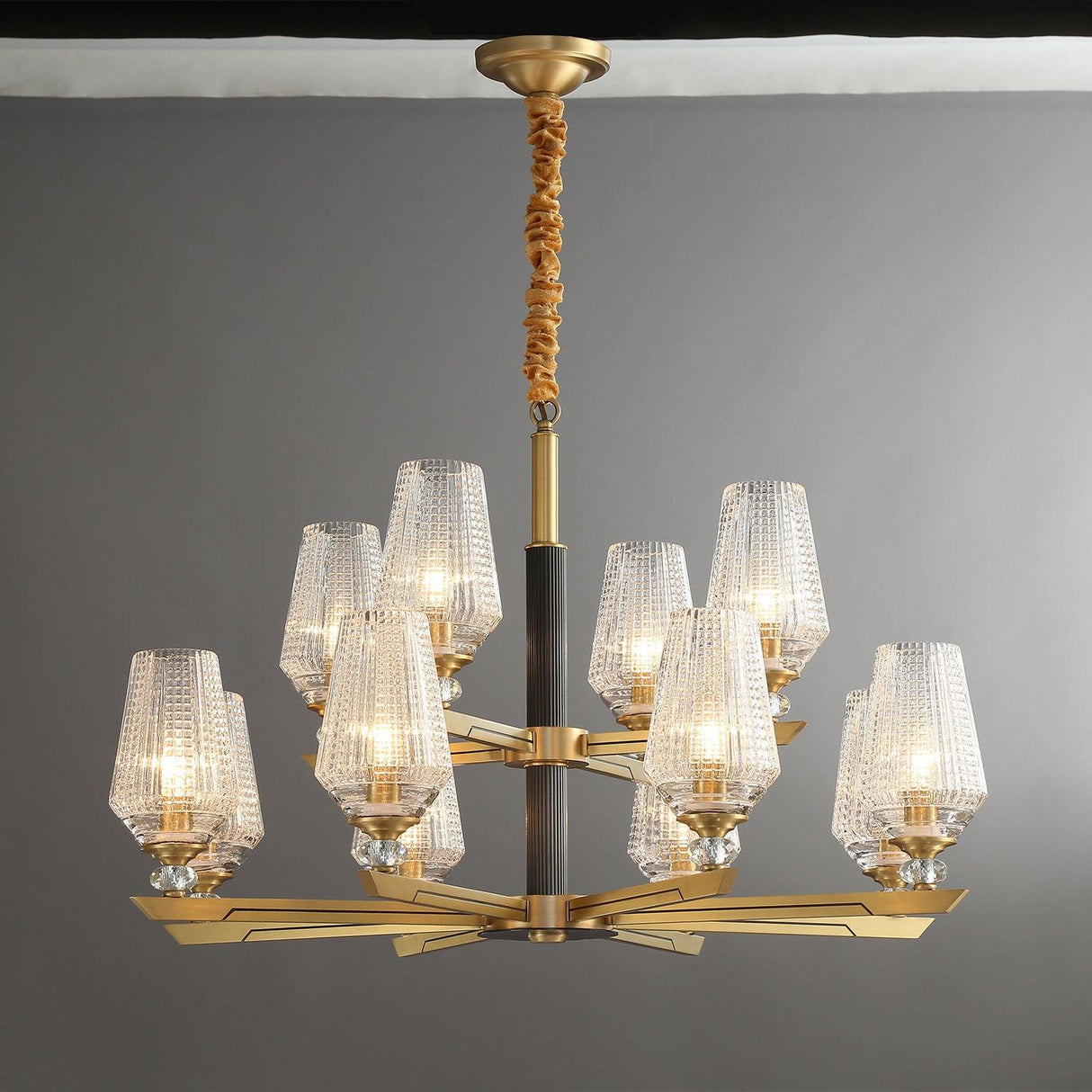 Orrefors Brass Chandelier